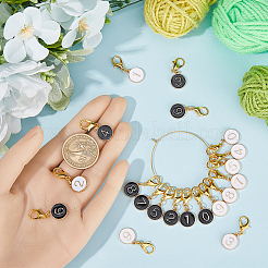20Pcs 2 Colors Flat Round with Number Alloy Enamel Locking Pendant Stitch Markers&nbsp;HJEW-SC00044