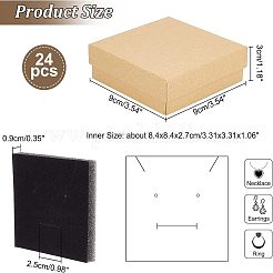 クラフト紙のボール紙ジュエリーボックス  ピアス/ネックレス/ブレスレットボックス  正方形  バリーウッド  9x9x3cm&nbsp;CBOX-WH0001-D05