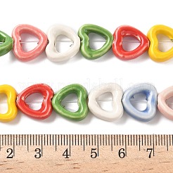 手作り陶器ビーズ連売り  ハート  光沢釉の磁器  カラフル  13x14.5x5mm  穴：1.4mm  約25個/連  12.60''（32センチメートル）&nbsp;PORC-Z002-01D