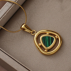316 Surgical Stainless Steel with Dyed Synthetic Shell Triangle Pendant Necklaces for Women&nbsp;ZG7570