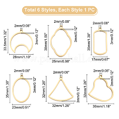 6Pcs 6 Styles Ion Plating(IP) 304 Stainless Steel Open Back Bezel Pendants&nbsp;STAS-UN0038-57