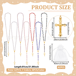 42Pcs 7 Colors Alloy & Round Plastic Link Chain Rosary Bead Necklaces&nbsp;NJEW-WA0001-05