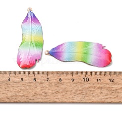 虹色のプリントが施された鉄製のペンダント  赤銅鉱  カラフル  フェザーチャーム  53.5x20x2mm  穴：1.8mm&nbsp;RN-CBA3547-02B