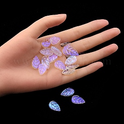 クリアガラスペンダント  葉のチャーム  クリアAB  18x11x3mm  穴：1.2mm&nbsp;GLAA-YW0003-05