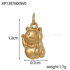 304ステンレススチールチャーム  招き猫の形  イオンプレーティング（ip）  丸カン付き  14KGP本金メッキ  12x7mm&nbsp;STAS-OY009-72G