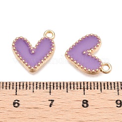 ラックメッキ合金エナメルチャーム  ハートチャーム  ゴールドカラー  紫色のメディア  14.5x13x2mm  穴：1.6mm&nbsp;ENAM-N056-343G-B