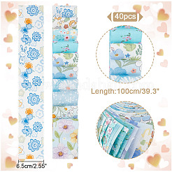 花柄コットン生地  DIYクラフト製作用品  長方形  ブルー  100x6.5x0.01cm  40個/セット&nbsp;DIY-WH0588-11B