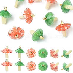 10個2色プラスチックペンダント  アクリルと金メッキの真鍮ループ付き  キノコ  ミックスカラー  23x17~18mm  穴：1.5mm  5個/カラー&nbsp;KY-FS0001-32