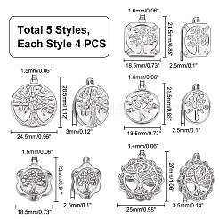 20Pcs 5 Style 304 Stainless Steel Pendants&nbsp;STAS-DC0004-16