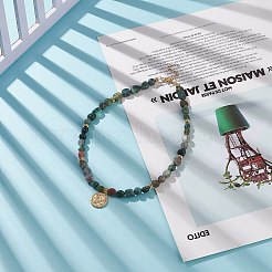 スネーク ブラス マイクロパヴェ クリア キュービックジルコニア ペンダント ネックレス 女性用  天然苔瑪瑙ビーズのネックレス  304ステンレススチールのロブスタークロウ留め金付き  15.31インチ（38.9cm）&nbsp;NJEW-JN03987-02