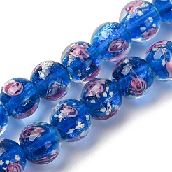 光る手作りの金砂ランプワークビーズ連売り  バラの丸  暗闇で光る  コーンフラワーブルー  9~11mm  穴：1.2~1.5mm  約40~41個/連  14.80''~15.31''（37.6~38.9センチメートル）&nbsp;LAMP-B028-03O-10mm