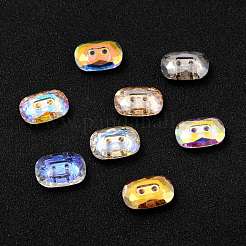 2穴長方形ガラスラインストーンボタン  多面カット  ミックスカラー  10x14x4mm  穴：1.2mm&nbsp;BUTT-D001-K