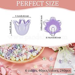 240個 6色スプレー塗装アクリル模造パールビーズ  6花びら  花  ミックスカラー  10x11x8.5mm  穴：1.4mm  40個/カラー&nbsp;MACR-OC0001-16