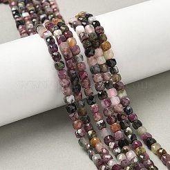 天然のマルチカラートルマリンビーズ連売り  多面カット  キューブ  4~5x4~5x4~5mm  穴：0.9mm  約86個/連  15.35インチ（39cm）&nbsp;G-F619-44-01