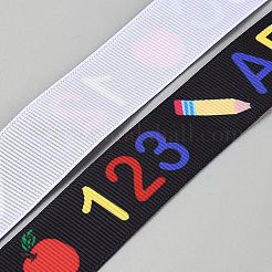 学校シーズンテーマポリエステルカラフルプリントグログランリボン123本  ギフト包装用  ブラック  7/8インチ（22mm）  5ヤード/ロール&nbsp;OCOR-WH20006-21A