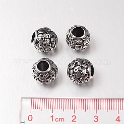 レトロなロンデル スカル 304 ステンレススチール ヨーロッパ製 大きな穴ビーズ  アンティークシルバー  12x12mm  穴：5mm  5個/セット&nbsp;OPDL-E005-17AS