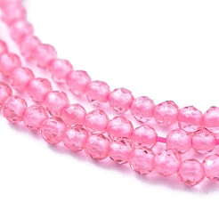 ガラスビーズ連売り  模造クォーツ  多面カット  ラウンド  パールピンク  2mm  穴：0.5mm  約175個/連  14インチ&nbsp;G-K185-16K