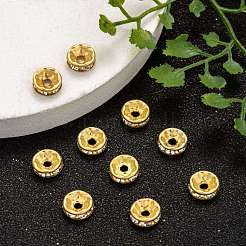 鉄グレードAクリスタルラインストーンスペーサービーズ  ロンデル  ストレートエッジ  ゴールドカラー  7~8x3~3.5mm  穴：2mm&nbsp;RB-A010-8MM-G