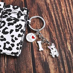 Wewaysmile 犬用キーホルダー 2個 車用キーホルダー ペットペンダント キーリング 可愛い犬用キーリング ポータブル メタルキーホルダー ペット愛好家へのギフト 誕生日 子犬テーマ パーティー用品 (ブルテリア)  プラチナ  9.45x1.5cm&nbsp;JX791A