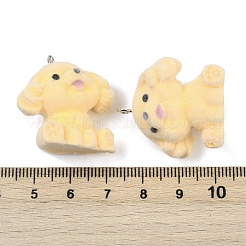 フロッキー樹脂ペンダント  犬  プラチナ鉄ループ付き  ゴールド  29x28x18.5mm  穴：2mm&nbsp;FIND-A052-06C
