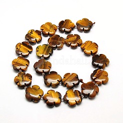 天然のタイガーアイの花のビーズ連売り  ゴールド  20x6.5mm  穴：1mm  約20個/連  15.74インチ&nbsp;G-L241A-04A