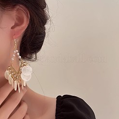 菱形の合金アクリル製ダングルイヤリング  プラスチック模造パールと  ゴールドカラー  85x69mm&nbsp;FS-WGCDEF0-01