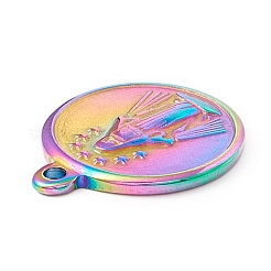 イオンプレーティング（IP）304ステンレスペンダント  聖母マリアとフラットラウンド  虹色  21.5x18x2mm  穴：1.8mm&nbsp;STAS-C049-24M