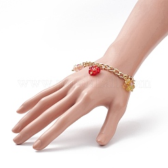 Lampwork Flower Charm Bracelet with Aluminium Curb Chains for Women&nbsp;BJEW-TA00176-01