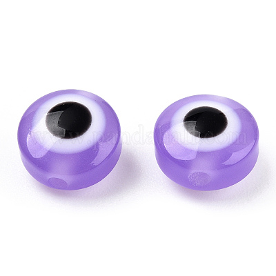 樹脂ビーズ  フラットラウンド  ナザールボンジュウ  紫色のメディア  7.5~8x5~6mm  穴：1.8~2mm&nbsp;RESI-S339-6x8-07-1