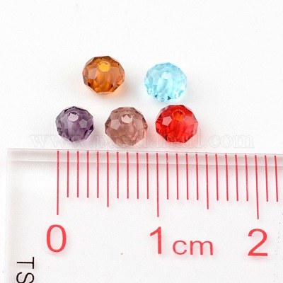 カット加工ロンデル透明ガラスビーズ  ミックスカラー  4x3mm  穴：1mm&nbsp;GLAA-R152-4mm-M1-1