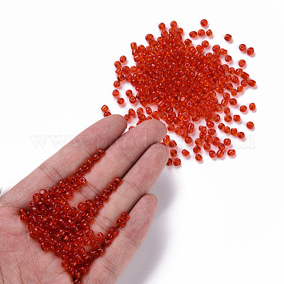 ガラスシードビーズ  トランスペアレント  ラウンド  レッド  6/0  4mm  穴：1.5mm  約300粒/30g&nbsp;X2-SEED-A004-4mm-5-1