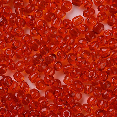ガラスシードビーズ  トランスペアレント  ラウンド  レッド  6/0  4mm  穴：1.5mm  約1000個/100g&nbsp;X1-SEED-A004-4mm-5-1