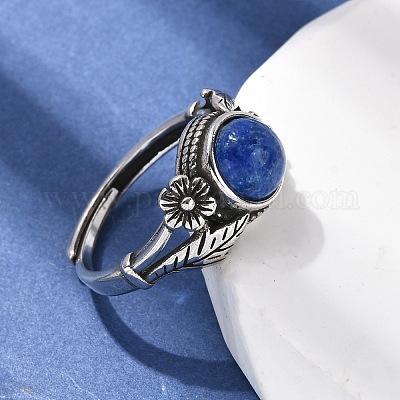 天然ラピスラズリ指輪 真鍮製リング アンティークシルバー 11mm 内径