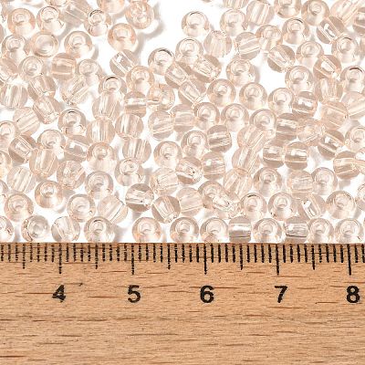 透明な色のガラスシードビーズ  ロンデル  桃パフ  6/0  4x3mm  穴：1.4mm  約5700個/ポンド&nbsp;SEED-P007-02A-04-1