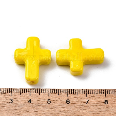 手作りランプワークビーズ  クロス  きいろ  26x19.5x7.5mm  穴：1.6mm&nbsp;LAMP-Q004-01A-02-1