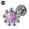 G23 Titanium Threadless Labrets, with Imitation Opal, Stainless Steel Color, Sun, 6mm, Pin: 1.2mm