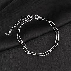 Tarnish Resistant 304 Stainless Steel Paperclip Chain Bracelet for Men Women, Stainless Steel Color, 7-1/8 inch(18cm), Link: 12x4x1mm