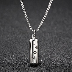 Non-Tarnish 304 Stainless Steel Column Pendant Necklaces for Women, Urn Ashes Necklaces, Stainless Steel Color, no size