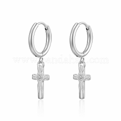 304 Stainless Steel Cross Earrings with Rhinestone for Women