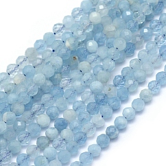 Natural Aquamarine Beads Strands, Round, Faceted, 4mm, Hole: 0.5mm, about 105pcs/strand, 15.35 inch(39cm)