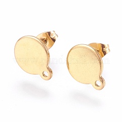 Ion Plating(IP) 304 Stainless Steel Stud Earring Findings, with Flat Plate, Flat Round, Golden, 12mm, 12.5x10x1mm, pin: 0.8mm