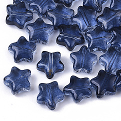 Transparent Spray Painted Glass Beads, Star, Prussian Blue, 8x8x4mm, Hole: 0.8~1mm