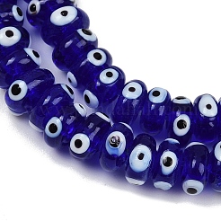 手作りナザールボンジュウランプワークビーズ連売り  ロンデル  ダークブルー  8~9x4mm  穴：1.4mm  約40個/連  6.38''（16.2センチメートル）&nbsp;LAMP-A007-02B-01