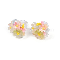 花のガラスとプラスチックのスタッドピアス  カラフル  25x20mm&nbsp;FS-WG119A6-03