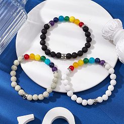 3Pcs Chakra Round Natural Gemstone Beaded Stretch Bracelets Sets&nbsp;BJEW-JB10953