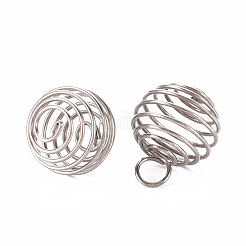 変色しない304ステンレスワイヤーペンダント  スパイラルビーズケージペンダント  ラウンド  ステンレス鋼色  15~16x14mm  穴：4~5mm&nbsp;X-STAS-ZX013-22-14mm-P