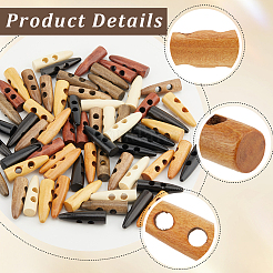 64色8穴木製ボタン2個  ミックスカラー  45x13x12.5mm  穴：6.5mm  8個/カラー&nbsp;WOOD-GF0002-35B