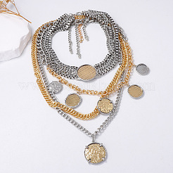Zinc Alloy Disc Coin Pendant 4 Layer Necklaces for Women&nbsp;FS-WG7A646-01