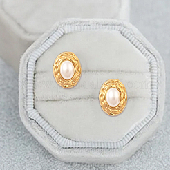 1 Pair ABS Plastic Pearl Oval Stud Earrings&nbsp;EJEW-FI0002-21