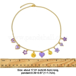 304ステンレススチールアズキチェーンネックレス  合金エナメルチャームネックレス  ゴールドカラー  16.34インチ（41.5cm）&nbsp;NJEW-FS00005